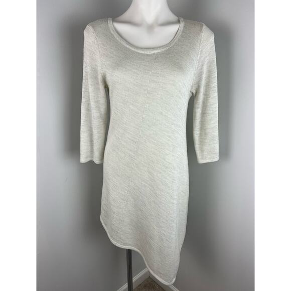 White House Black Market Cream Sparkle A-Symmetrical Hem Knit Dress Medium - Picture 1 of 5